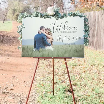

Welcome to Our Love Story Wedding Sign, Custom Photo Signs for Wedding Decor, Canvas Welcome Board with Personalized Name Sign