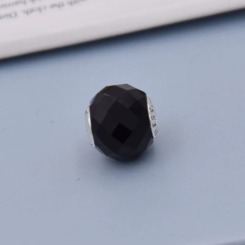 Прочность с силиконовым черным граненым бисером Fit Pandora Essence коллекция браслет 925