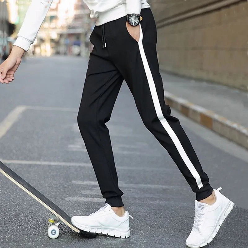 white stripe Men Track Pants NEW Fashion Hip Hop Fitness Streetwear Male Trousers Striped Drawstring Joggers Sweatpants Pantalon Homme - Цвет: white stripe