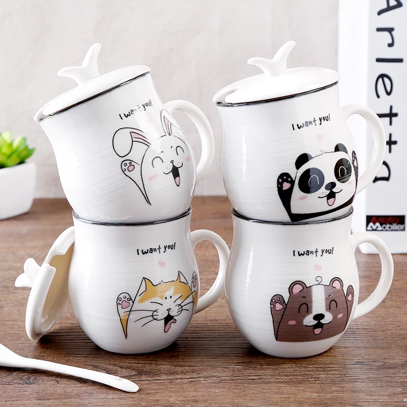 Керамические кружки OUSSIRRO TOTORO с крышкой и ложкой милые карамельных цветов для