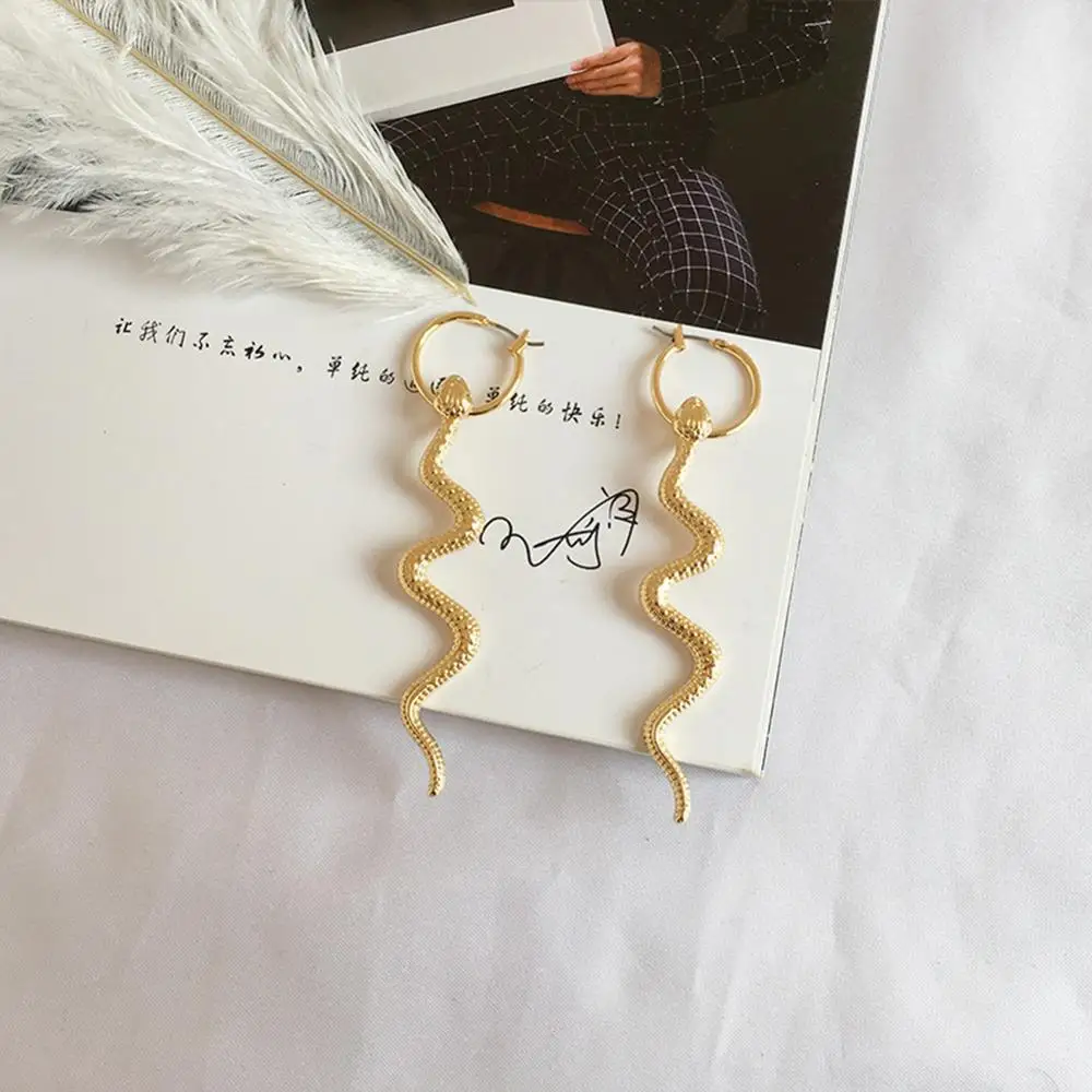 Fashion Exaggerated Long Serpentine Snake Tassel Stud Earrings Women's Punk Style Animal Snake Earring