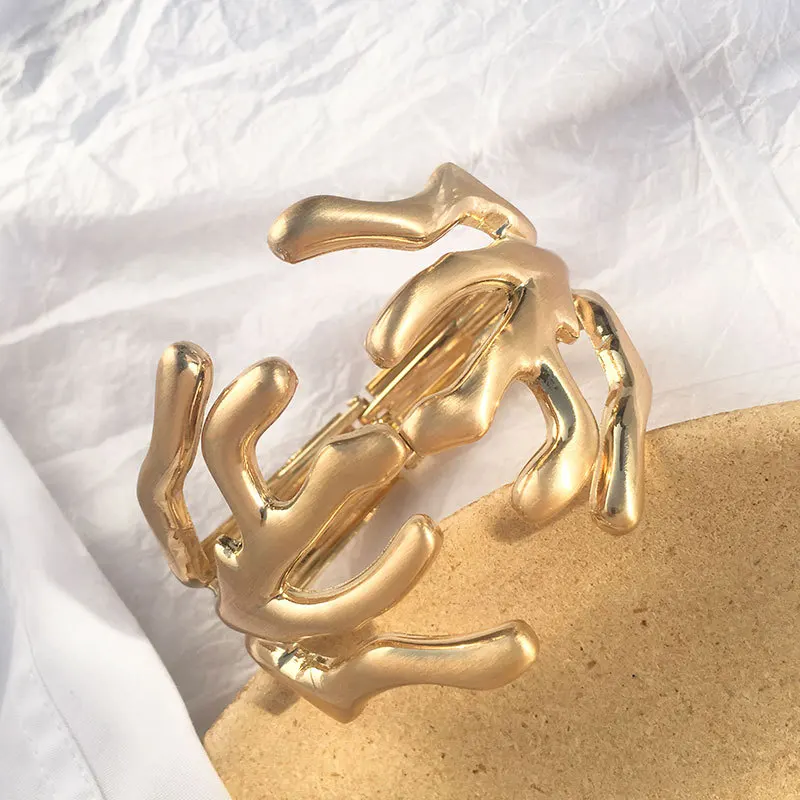 Charm Trendy Women's Bangle European and American Fashion Exaggerated Shaped Branch Wide Edge Spring Open Bracelet for Girls Bangle Bracelet