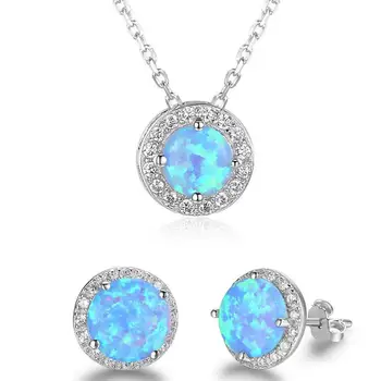 

Opal cat's eye gemstones zircon diamonds pendant necklace stud earrings jewelry sets for women white gold silver color gifts