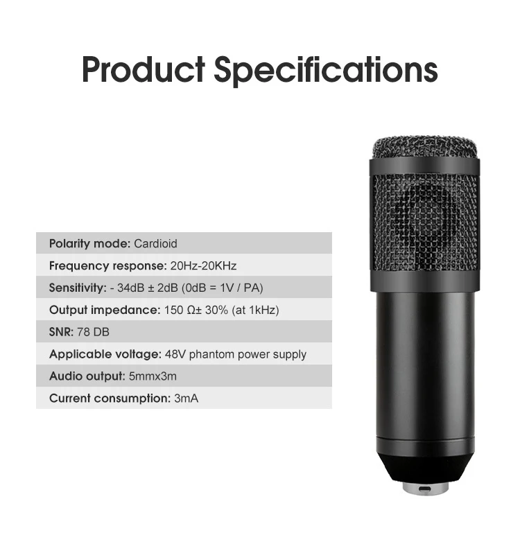 BM 800 전문 오디오 V8 사운드 카드 세트, BM800 마이크 스튜디오 콘덴서 마이크, 노래방 팟캐스트 녹음 라이브 스트리밍용