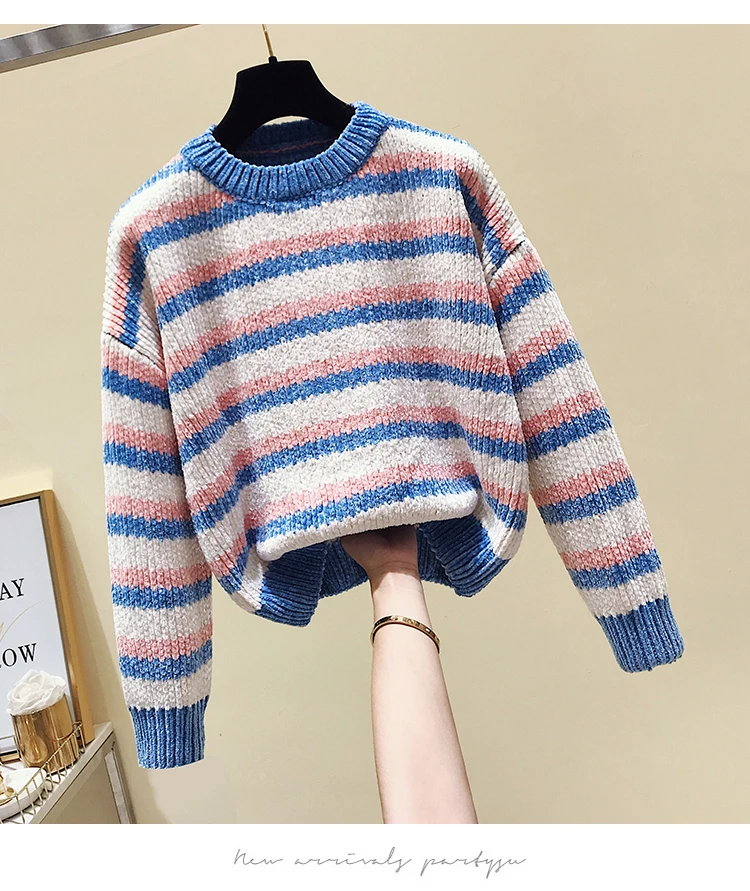 Модный осенне-зимний женский свитер с круглым вырезом Женский пуловер с длинным рукавом Повседневный Свободный вязаный свитер Топы
