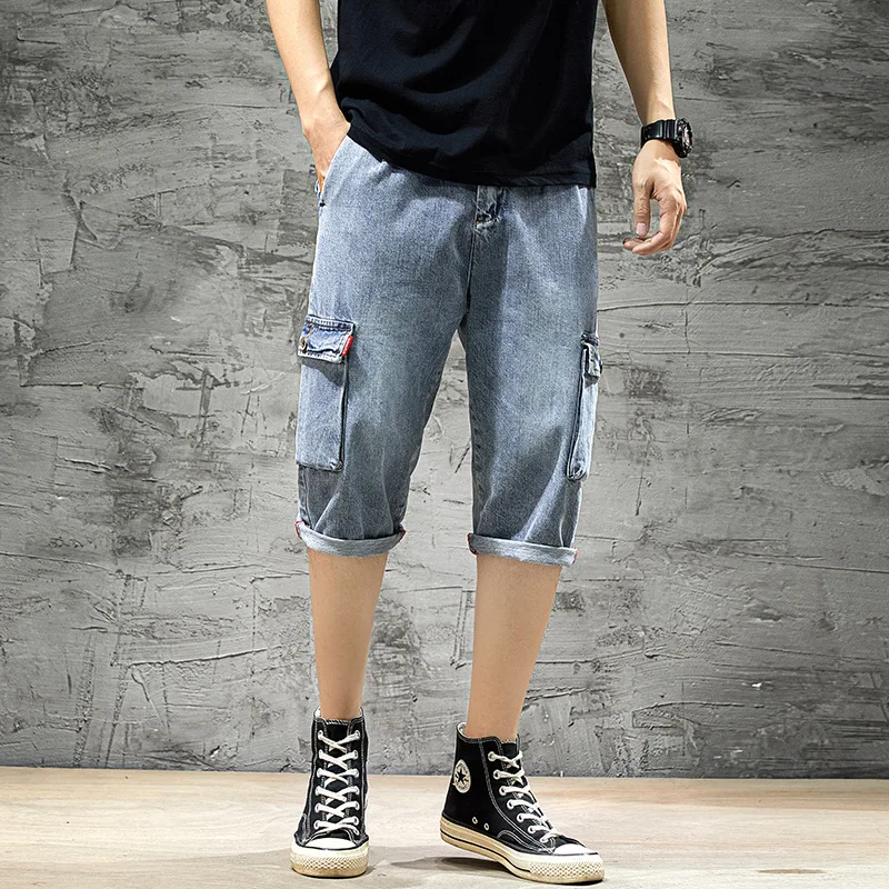 

2020 Spring Summer New Style MEN'S Jeans Shorts Teenager Loose-Fit Slim Fit MEN'S Work Clothes Large Size Capri Pants Fashion