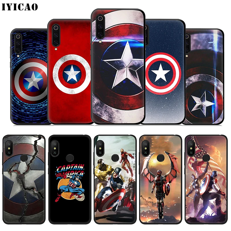 

IYICAO Marvel Captain America Soft Case for Xiaomi Mi A3 A2 A1 9T CC9E CC9 9 8 6 Se Lite F1 MAX 3 5X 6X MiA1 MiA2 MiA3 Cover