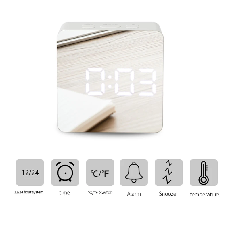 Светодиодный зеркальный цифровой будильник макияж ночной Светильник термометр дисплей часы настольное украшение для дома часы с USB кабелем горячая распродажа