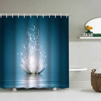 

Hot selling flower shower curtain white lotus bathroom waterproof shower curtain bathroom partition curtain distribution hook