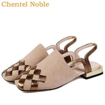 

Square Toe stitching And Weaving Sandals Women Zapatillas Mujer Mature Chaussures Femme Novelty Fashion Shoes Mixed Color