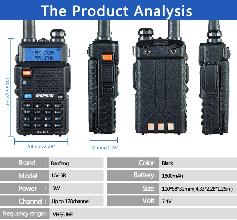 Baofeng-ポータブルウォーキートーキー,cbアマチュア無線用の5wハイパワートランシーバー,デュアルバンドvhf/uhffmトランシーバーおよび 双方向ラジオ,uv 5r,UV-5R AliExpress