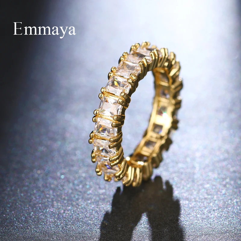 Женское кольцо в классическом стиле Emmaya золотистое прямоугольное с кубическим