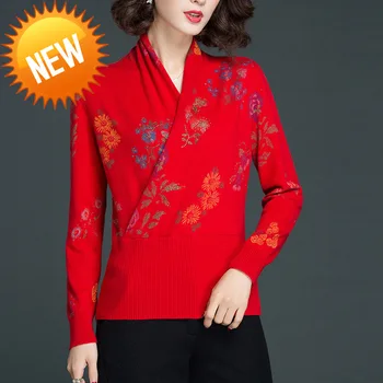

Winter Autumn Sweater Long Sleeve Floral print sweater Pullover Jumper Casual Slim warm Knitted sweaters Women