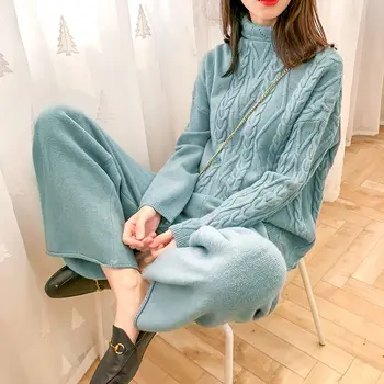 

Autumn and winter wide-leg pants sweater set new fashion temperament knitting two-piece