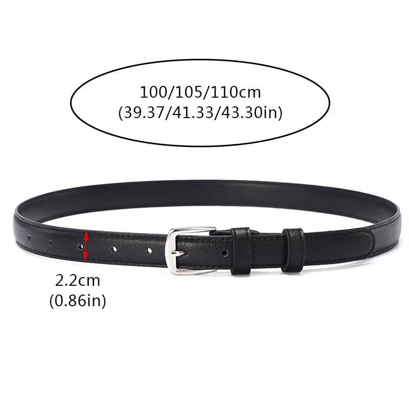Black Wild Women Jeans Thin Belt Simple Silver Pin Buckle Pants Belts Female PU Leather Waist Strap Youth Students Waistband