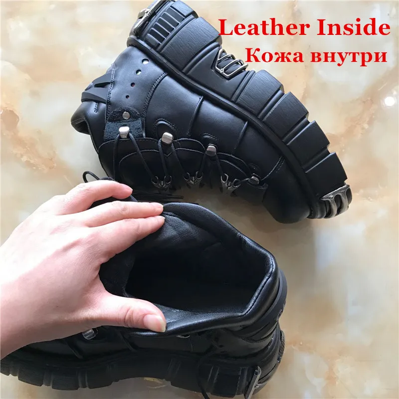 Leather Inside Jady/розовые женские кроссовки в стиле панк; обувь на платформе 6 см со шнуровкой; женская обувь на толстой подошве; женская повседневная обувь на плоской подошве с металлическим декором; tenis feminino - Цвет: Leather Inside
