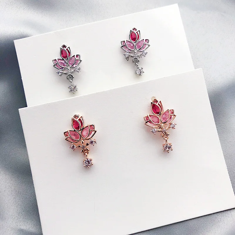 Классические хрустальные растения Женские Висячие серьги с розовыми кристаллами серьги с цветком из циркона модные серьги для женщин