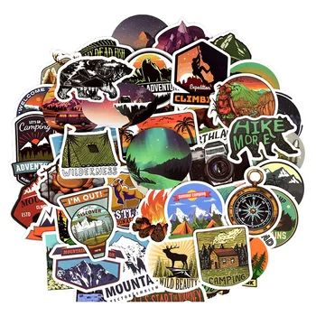 

50 PCS Camping Landscape Stickers Outdoor Adventure Climbing Travel Waterproof Sticker to DIY Suitcase Laptop Bicycle Helmet Car