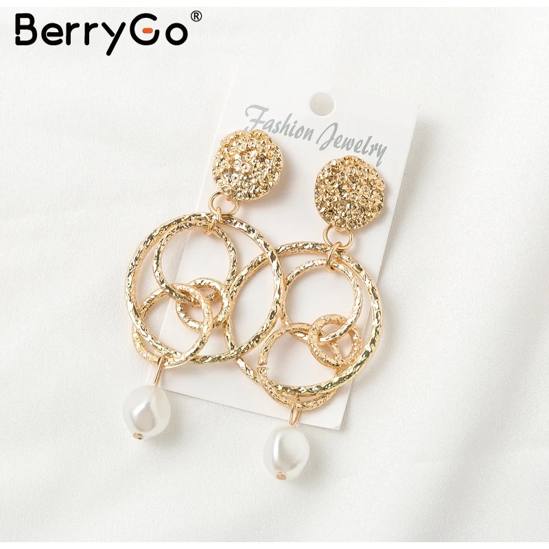 BerryGo винтажные длинные серьги с жемчугом женские элегантные женские круглые Цветочные Золотые серьги уличная осень зима женские серьги