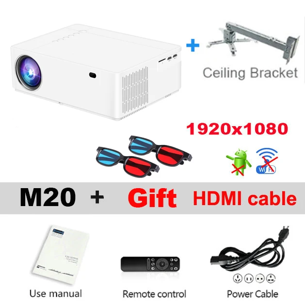 Vivicine M19 Upgrade M20 новейший проектор 1080 p, опция Android 9,0 1920x1080 Full HD светодиодный Видеопроектор для домашнего кинотеатра - Цвет: Add Ceiling bracket