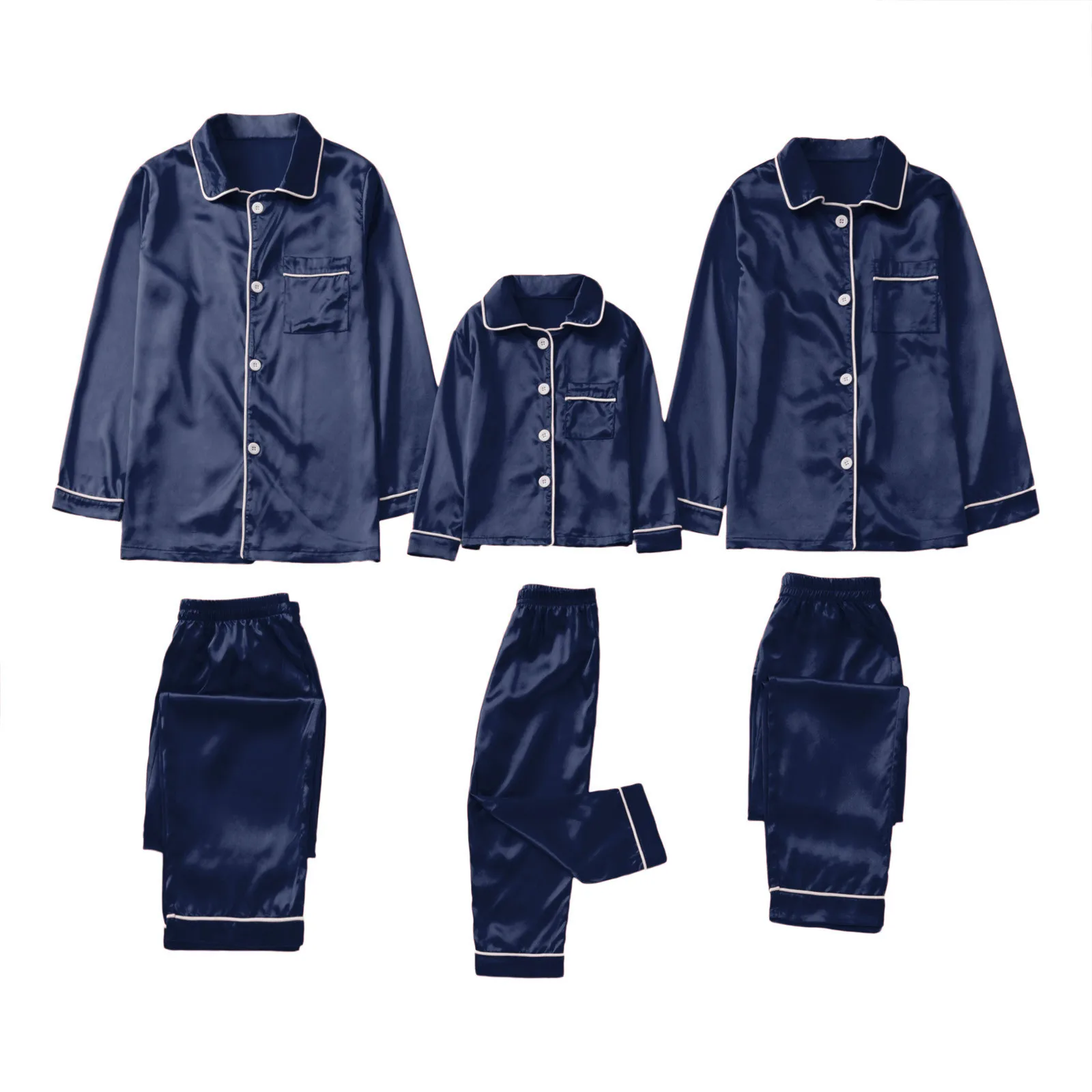 Pijamas de satén PJ's 2 piezas conjuntos de ropa familiar sólida de invierno conjunto de pantalones de dormir de manga larga para bebés, niños, niñas, mujeres y hombres navidad