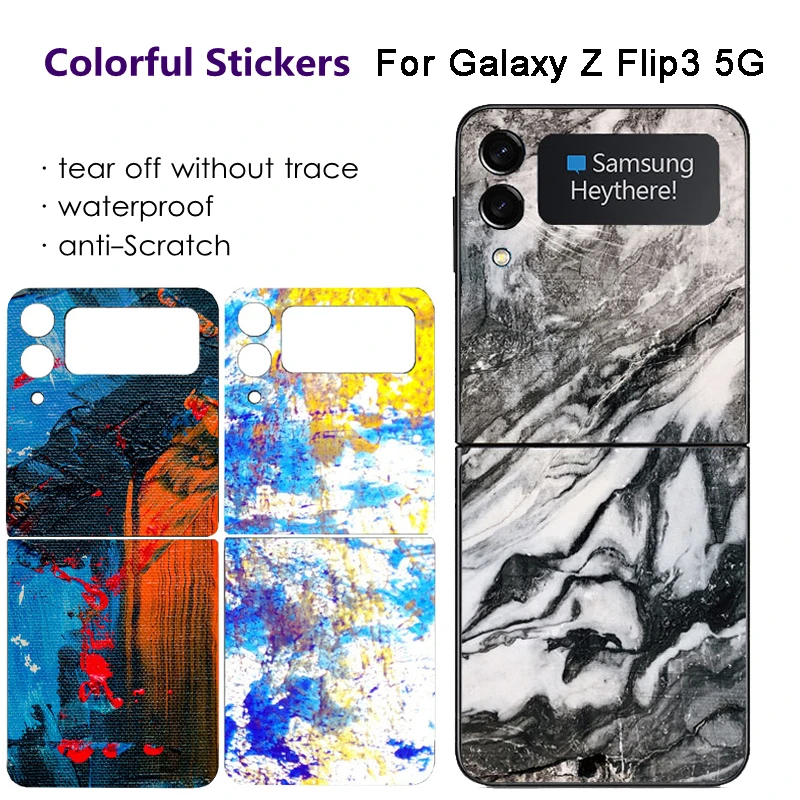 galaxy z flip3 5g case 3D Colorful Watercolor Oil Paint Anti-Scratch Phone Back Sticker For SAMSUNG Galaxy Z Flip3 5G Decal Skin Cover For Z Flip 3 5G case for galaxy z flip3