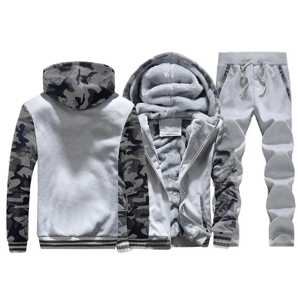 Light Gray Однотонные модные камуфляжные штаны Толстовка Повседневная Военная однотонная куртка флисовая молния простой стиль мужские наборы спортивная одежда - Цвет: Light Gray