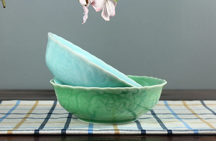 Бытовая Керамическая суповая чаша Longquan celadon пион 8 дюймов суповая чаша большая чаша для микроволновой печи духовка посуда подарок WJ111238