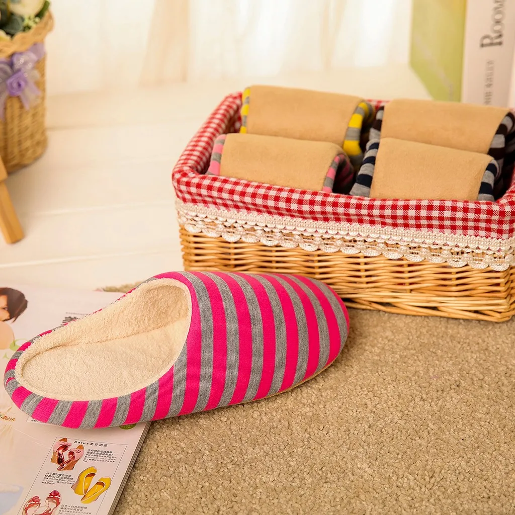 Striped Soft Bottom Home Slippers Cotton Warm Shoes Men Indoor Floor Slippers Non-slips Shoes For Bedroom House Man Slippers#01