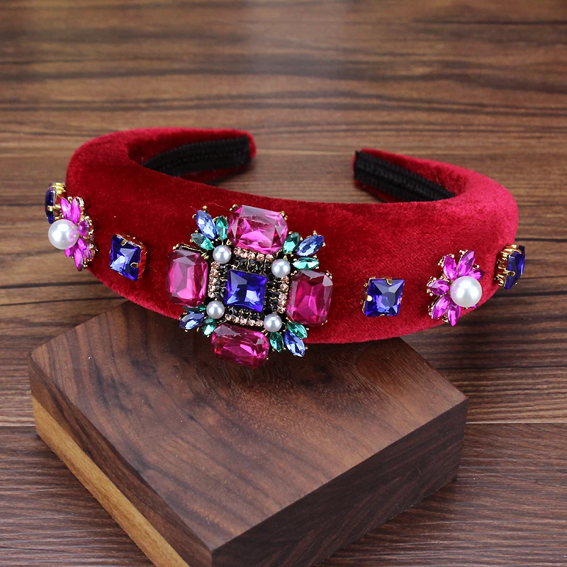 Huge Baroque Luxury Pink And Red Crystal Bride Crown Headband Rhinestone Pearl Women Hairband Wedding Party Hair Accessories