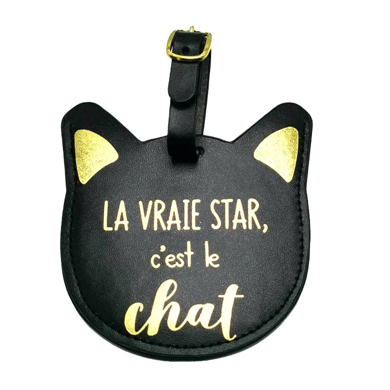Travel Accessories Cute Animal Cat Luggage Tag Women Portable PU Leather Label Suitcase ID Address Holder Women Baggage Boarding