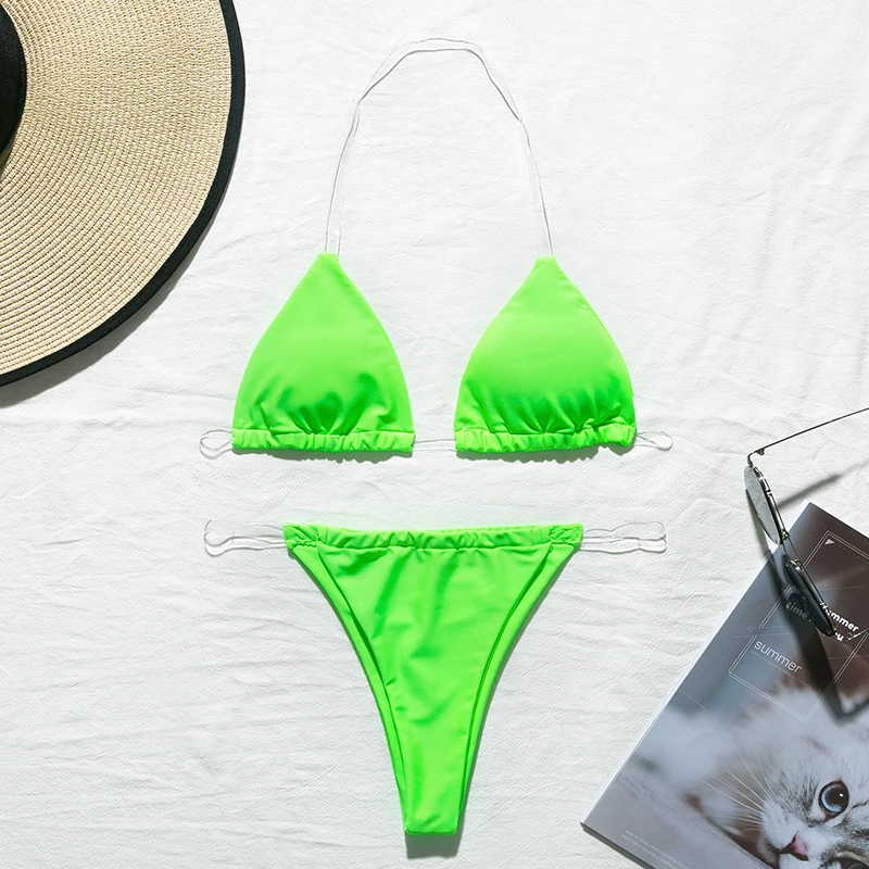 Cúrcuma Sexy transparentes bikini de triángulo 2019 micro Push up traje