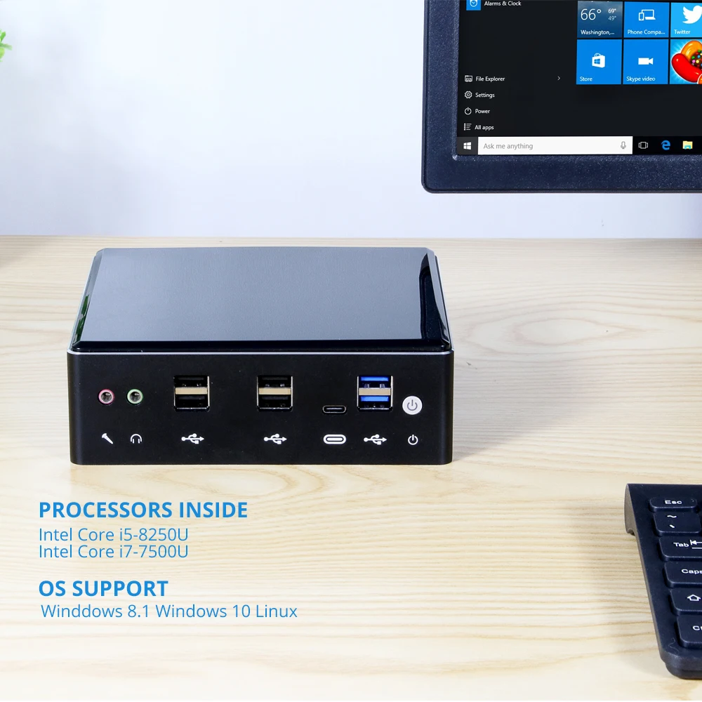 Core i7 8650U 7500U i5 8250U 7200U мини-ПК двойная оперативная память 2* LAN Windows 10 встроенный Wifi HDMI DP мини-компьютер 4K UHD HTPC охлаждающий вентилятор