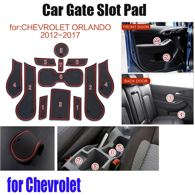 

12pcs Car Gate Slot Mat Cup Mat Covers Car Interior Accessory Rubber Door Groove Mat Pad Covers for Chevrolet orlando 2012-2017
