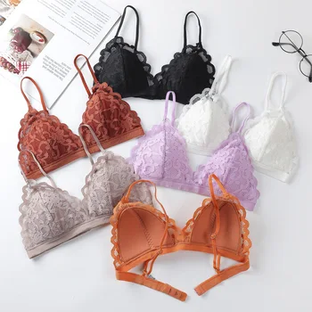

ATHVOTAR Women Bra French Triangle Cup Bralette Sexy Lace Lingerie Bras Small Fresh Adjustable Strap Tube Top