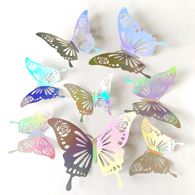 Creative 3D Hollow Golden Silver Butterfly Wall Stickers Art Home Decorations Wall Decals for Party Wedding Display