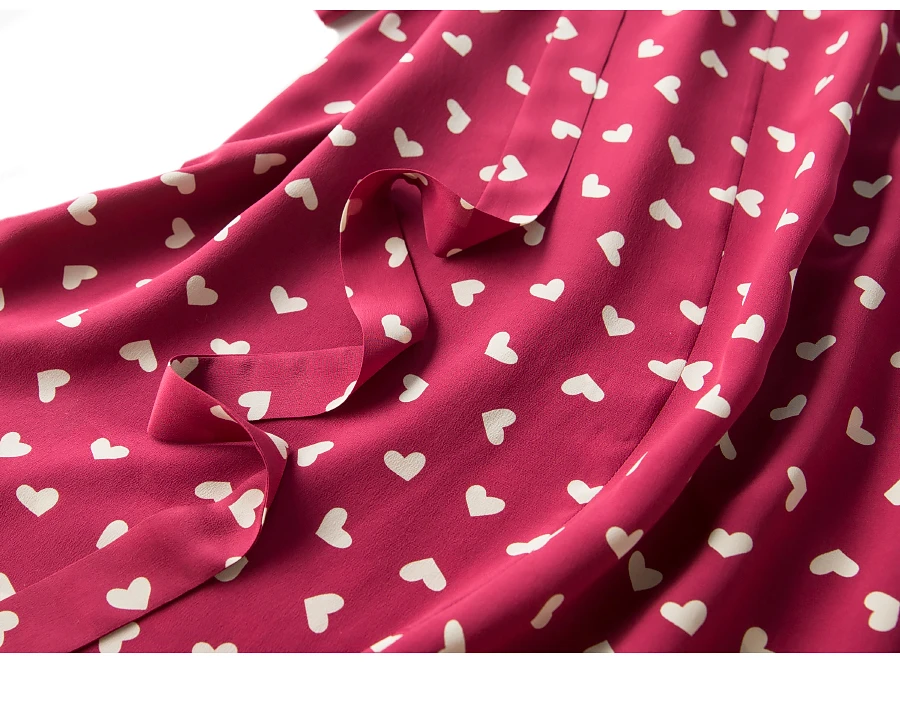 Цельнокроеное платье из натурального шелка с поясом, принт в виде сердца, шелковые осенние платья тутового Цвета M, L, XL