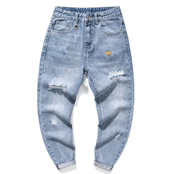

Men Light-colored Jeans Vertical Wide Leg Men Loose Cropped Pants Jeans Trend Korean Wild Curly Pants Men