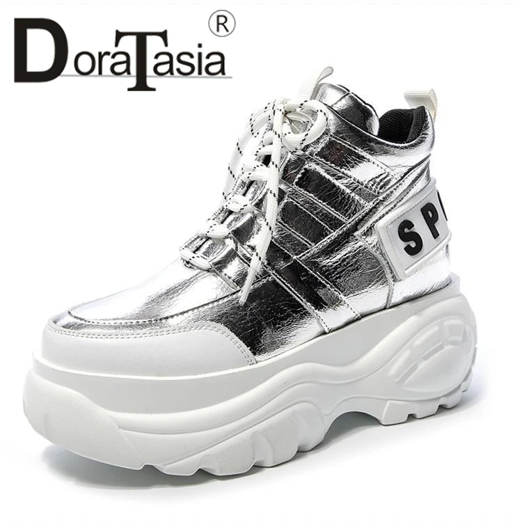 

DORATASIA 2019 New Autumn Sweet Girl lace-up Flat Platform Shoes Man Fashion Shining Bling Footwear Casual Flats Women