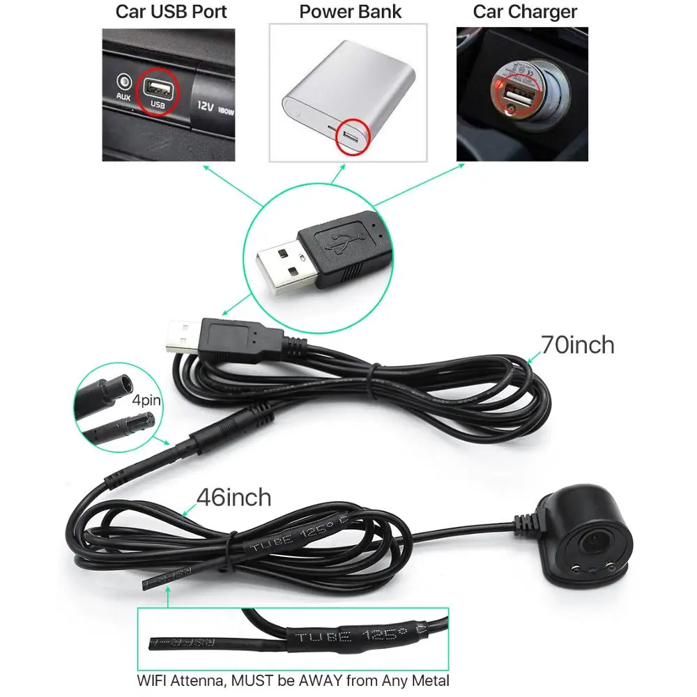 Автомобильная беспроводная WiFi Передняя боковые заднего вида DVR камера WiFi камера 1280*720 HD автомобильная USB камера работает со смарт-устройствами через приложение