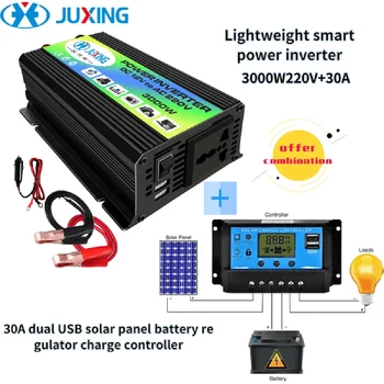 

JUXING Power Converter Kit: 3000W Power Inverter Voltage Transformer DC 12V to AC 110V/220V with Dual USB+ 30A Solar Controller