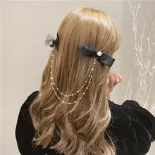 

80% Hot Sales Hair Clips with Detachable Chains Hair Jewelry Black Women Bow Barrettes Hairpins for Birthday Party