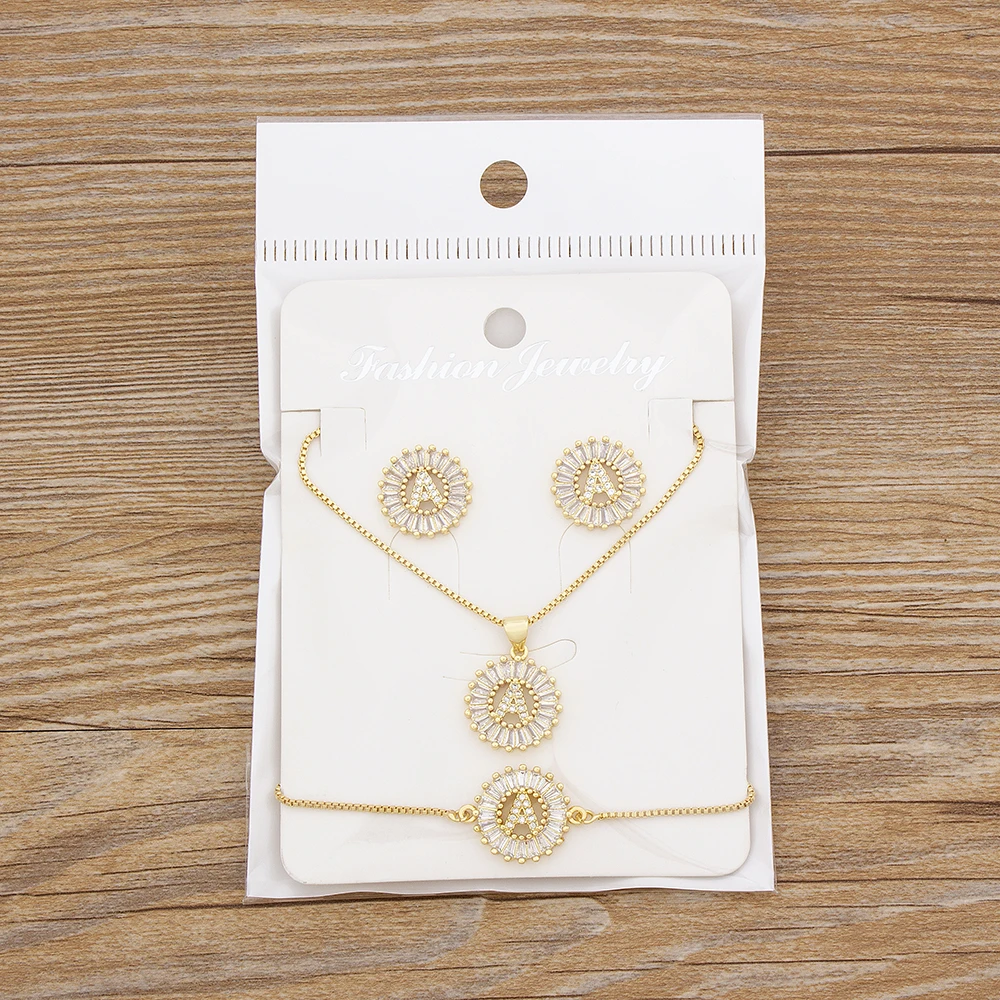 Hot Sale 26 Letters Jewelry Sets Necklace+Earrings+Bracelet For Women Initial Alphabet Charm Copper Zircon Party Wedding Gift - Image 5