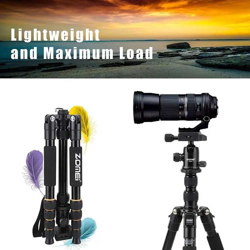 

ZOMEI lightweight Portable Q666 Professional Travel Camera Tripod Monopod aluminum Ball Head compact for digital SLR DSLR camera