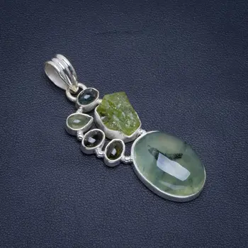 

Natural Prehnite Handmade Unique 925 Sterling Silver Pendant 2" B3251