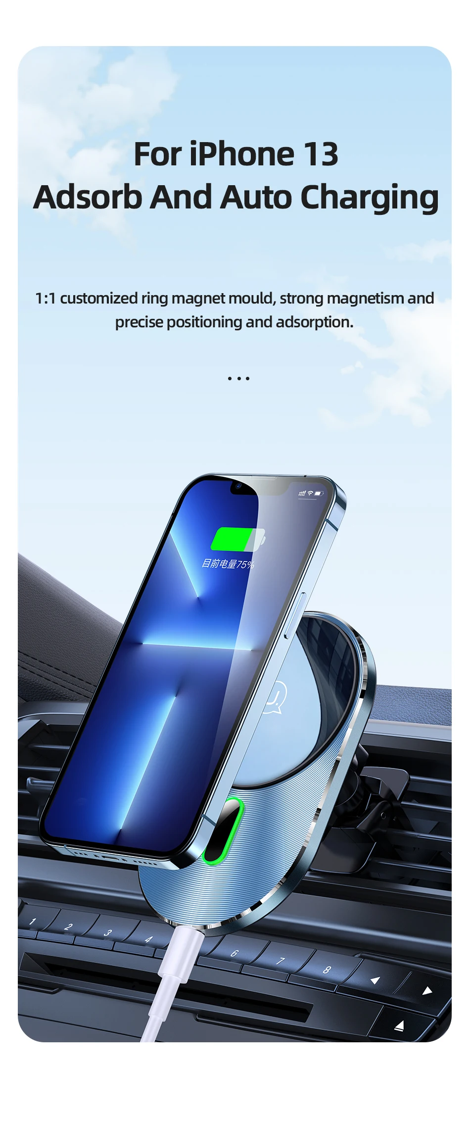 mobile stand holder USAMS Qi 15W Fast Car Magnetic Wireless Charger Holder With Magnetic Ring Stable Stand For iPhone Huawei Xiaomi Samsung Phone phone stand for bike