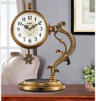 

European clockwork Desk clock Living room large old Desk Retro Clock American silent pendulum table clock home decor