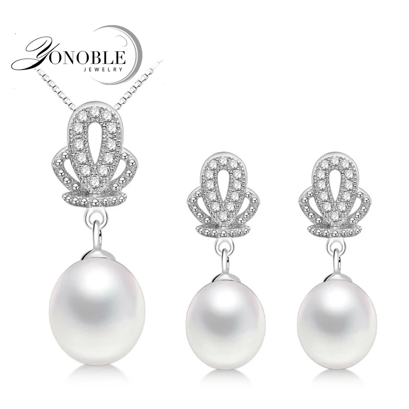 Настоящий речной натуральный жемчуг набор для женщин, свадебные 925 серебряные серьги наборы прекрасное ювелирное дело подарок - Цвет камня: white pearl set