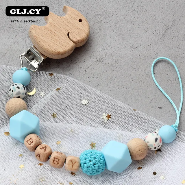 Pacifier Clips Safe Teething Chain Baby Wood Teether Ecofriendly Dummy Clips Holder Awe Momma