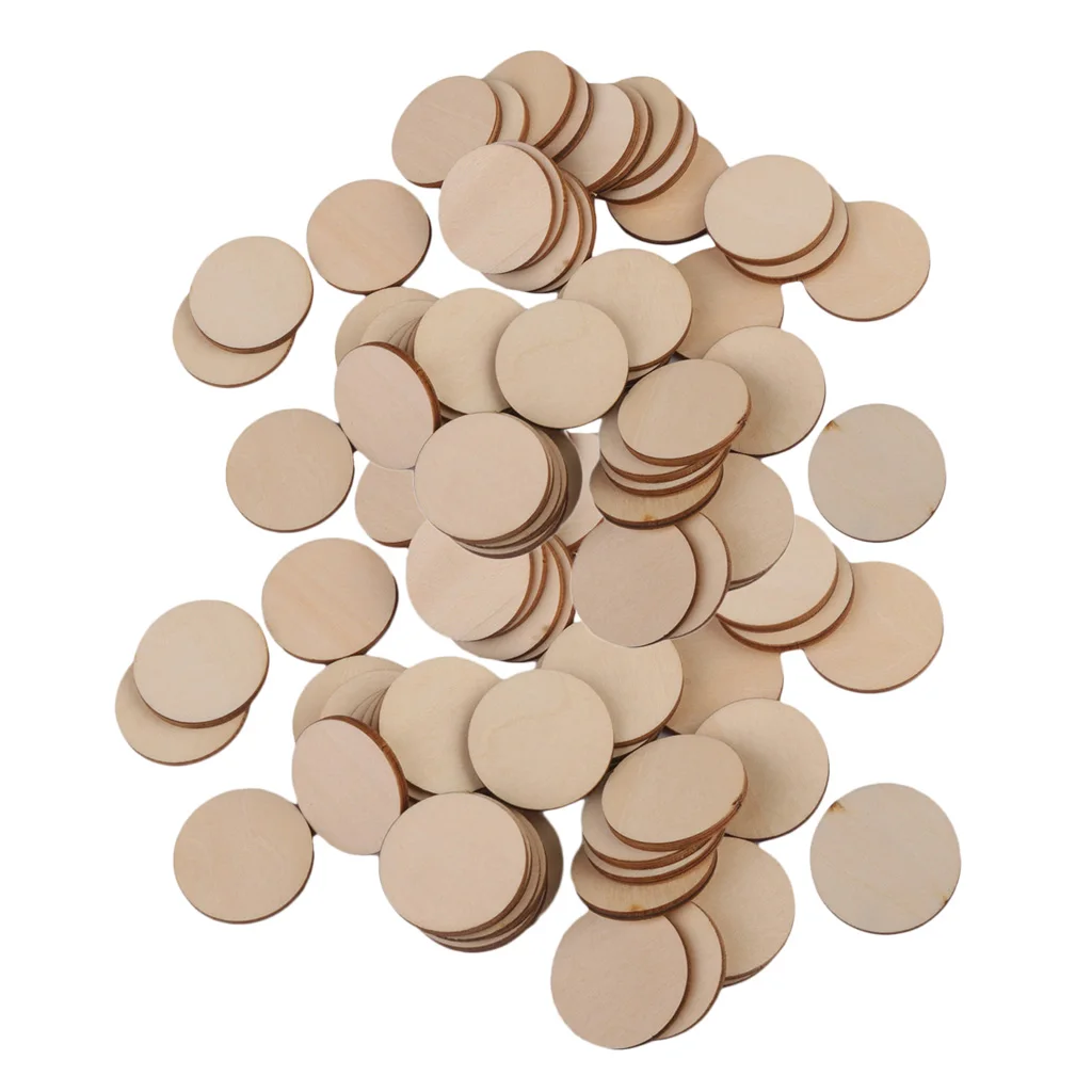 80x Blank Plain Round Shaped Cut Wood Slices Discs Art Crafts Pyrography DIY